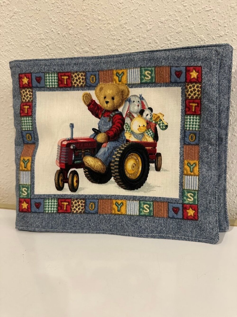 Vintage Blue Jean Teddy Cloth Book Daisy Kingdom Fabric Panel Soft Baby Book